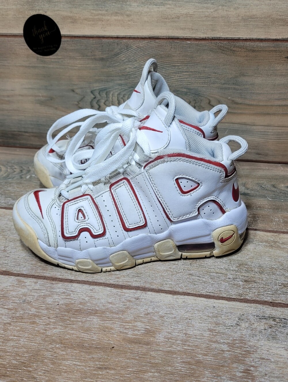 Nike Air More Uptempo Youth Sneakers Size 1.5Y White Red Varsity Logo DJ5989-100
